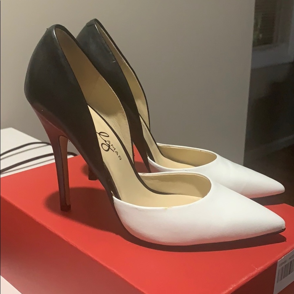 Charly Amat black and white leather heels